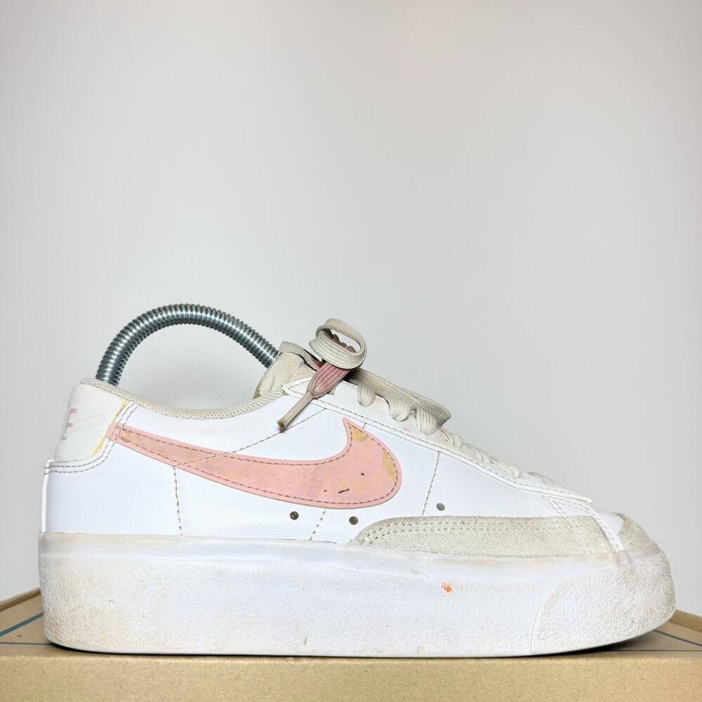 Nike Womens Size 6.5 Blazer Low Platform White Pink Glaze Leather Sneakers